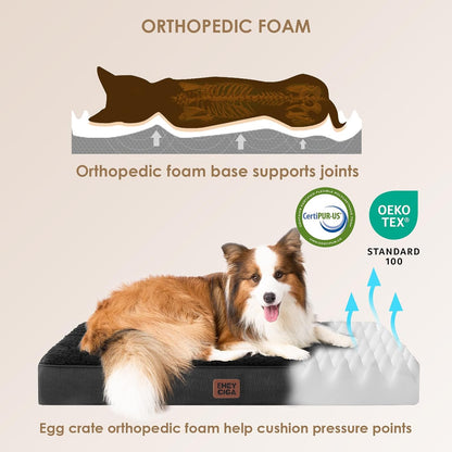 Orthopedic Large Dog Bed with Washable Cover, 91X69X9Cm, Black | Soft Fabric, Durable Oxford Fabric Lining, Supportive Foam Egg Trays, Non-Slip Bottom, with Removable Cover, for Crate Mat