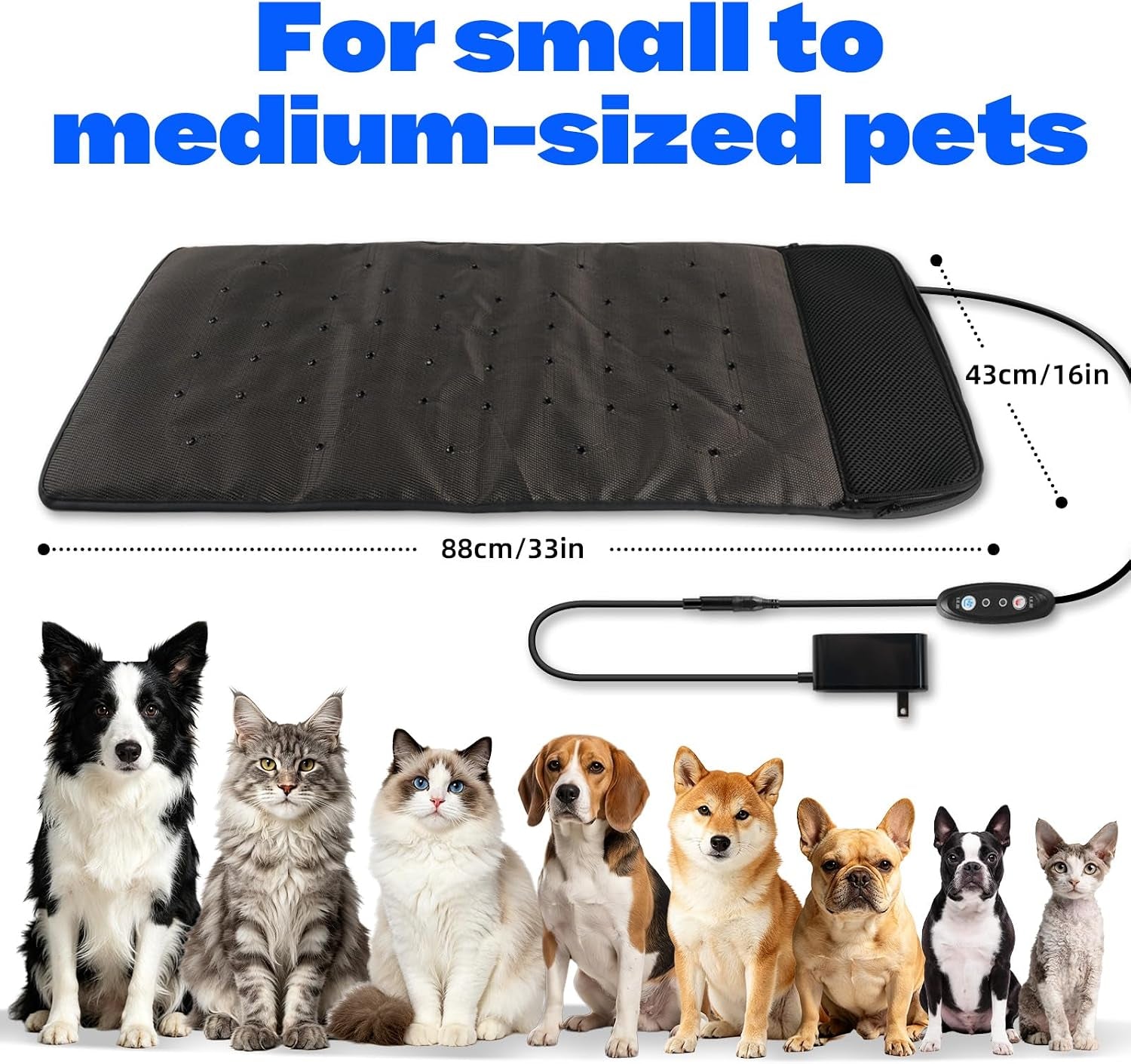Electric Pet Ventilated & Heating Pad, 33"X16" Large Dog Cooling Mat with Fan, Cat Heating Pad, Winter Warm Dog Pad & Cooling Cat Mat for Indoor Pet Beds & Furniture Outdoor Cat Houses, 3 Levels