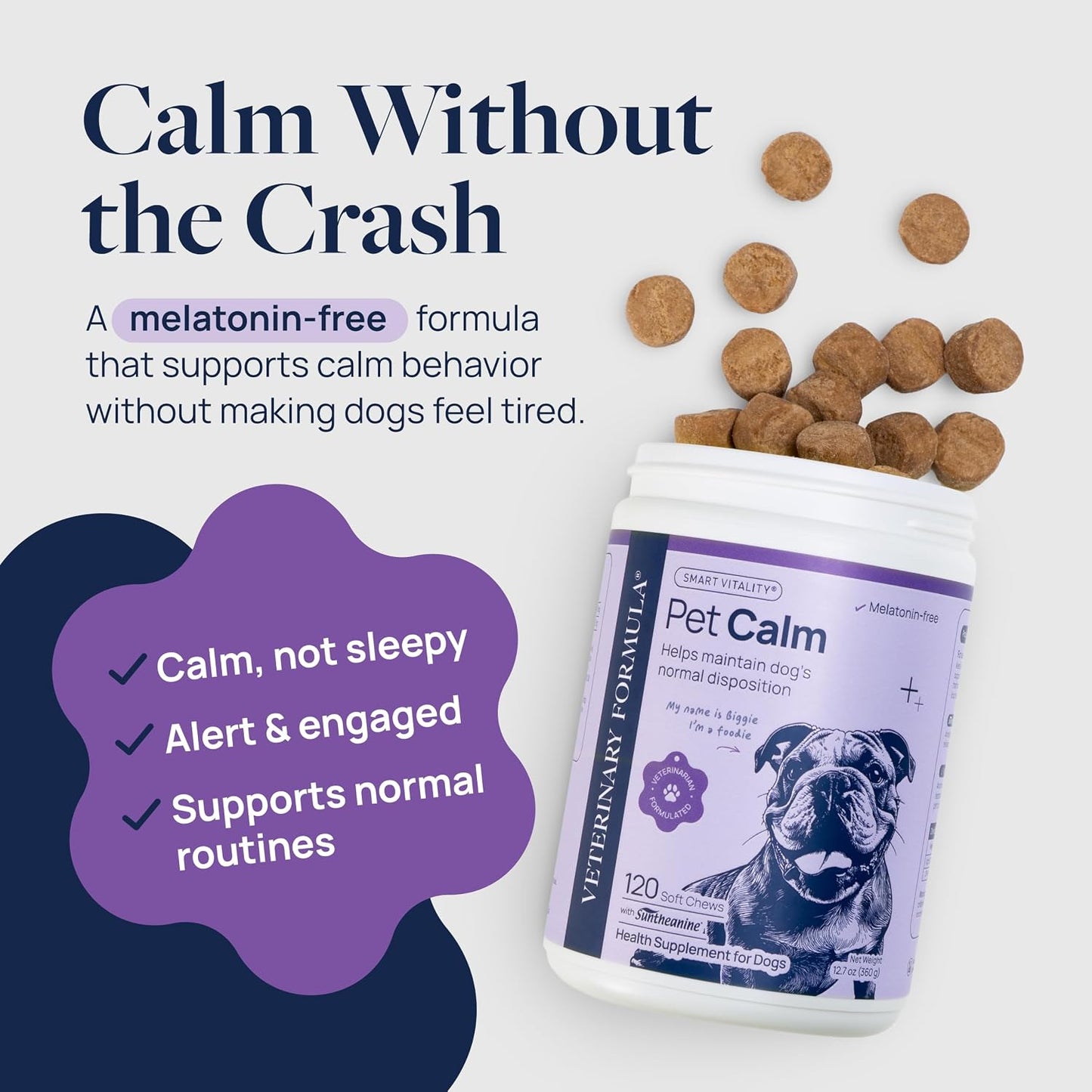 Smart Vitality Pet Calm Soft Chews for Dogs, 60 Count | L-Theanine and L-Tryptophan for Behavioral Support during Stressful Situations