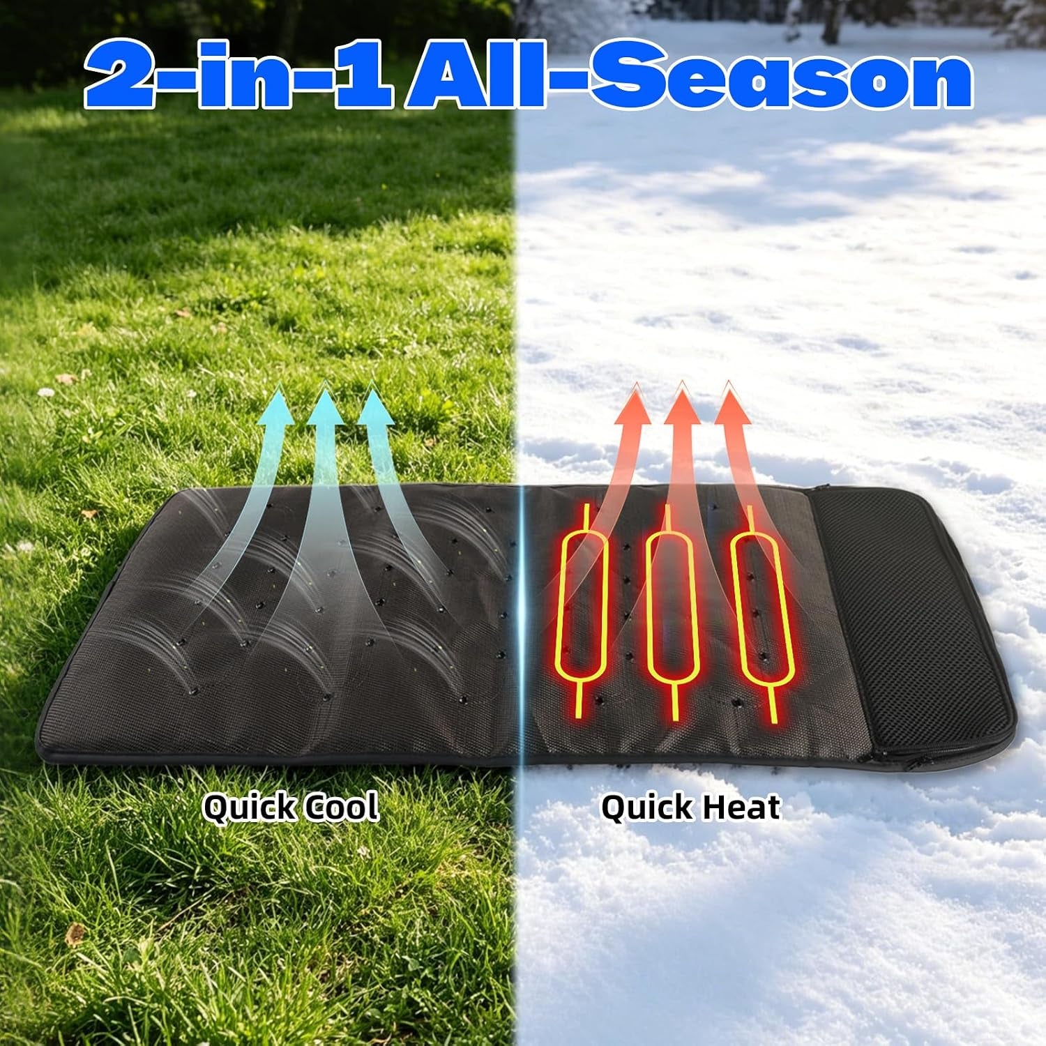 Electric Pet Ventilated & Heating Pad, 33"X16" Large Dog Cooling Mat with Fan, Cat Heating Pad, Winter Warm Dog Pad & Cooling Cat Mat for Indoor Pet Beds & Furniture Outdoor Cat Houses, 3 Levels