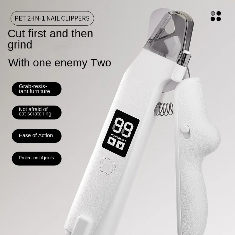 Upgraded 2-In-1 Automatic Electric Dog Nail Grinder and Clipper with Portable Design Battery-Powered USB Charging LED Light