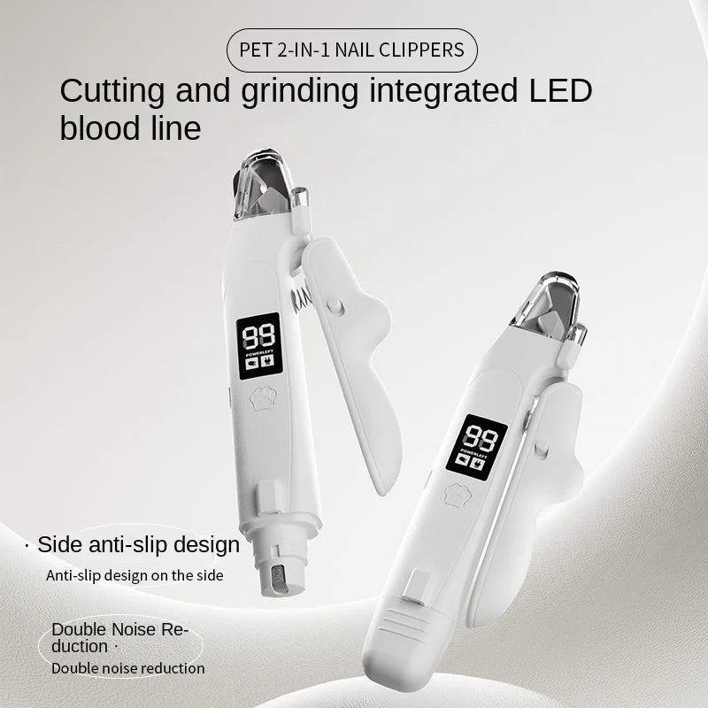 Upgraded 2-In-1 Automatic Electric Dog Nail Grinder and Clipper with Portable Design Battery-Powered USB Charging LED Light