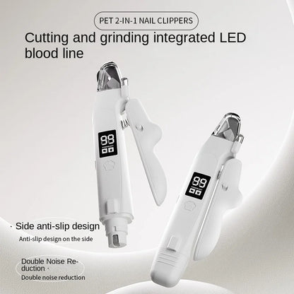 Upgraded 2-In-1 Automatic Electric Dog Nail Grinder and Clipper with Portable Design Battery-Powered USB Charging LED Light