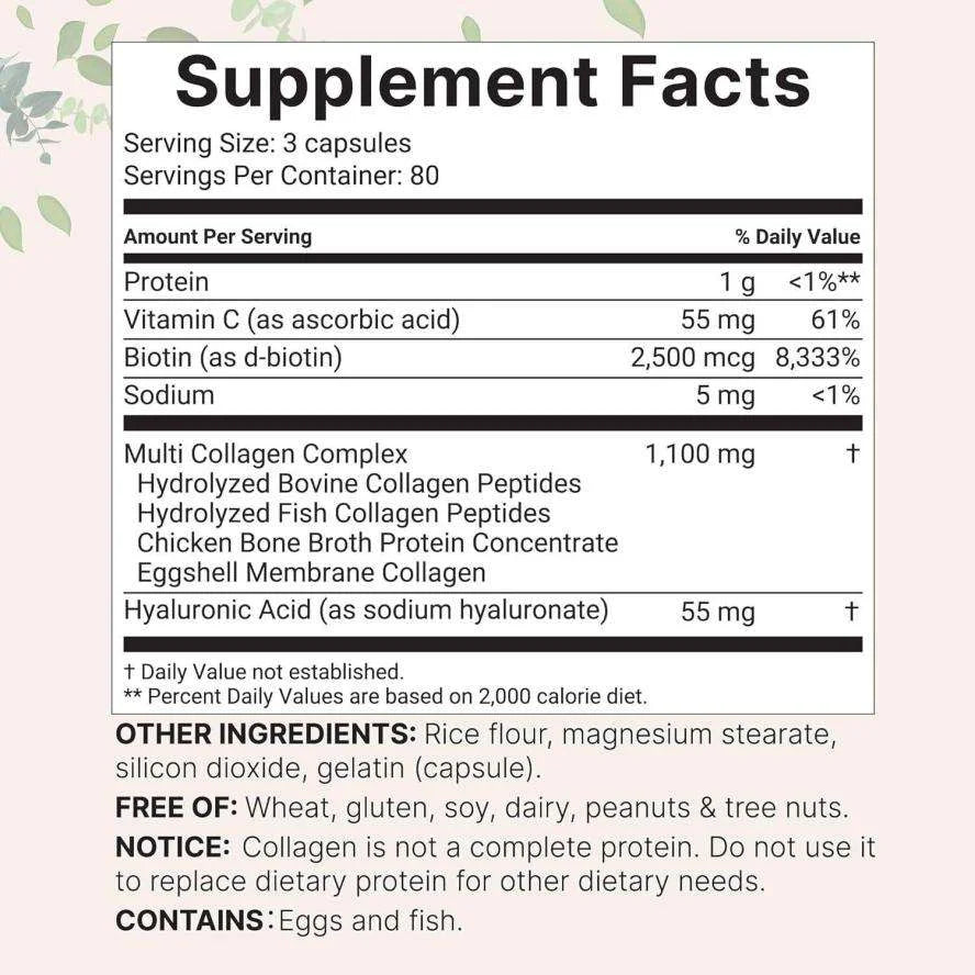 Multi Collagen Capsules Type I II III X Collagen Peptides OEM ODM Herbal Extracts Creatine Biotin Vitamins Adult Supplement