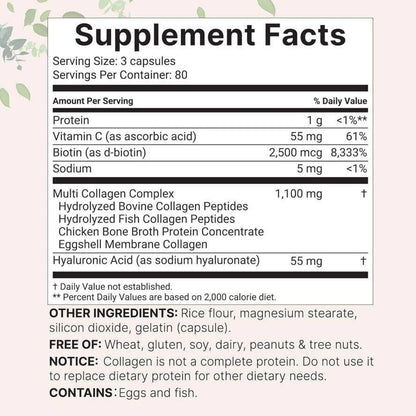 Multi Collagen Capsules Type I II III X Collagen Peptides OEM ODM Herbal Extracts Creatine Biotin Vitamins Adult Supplement