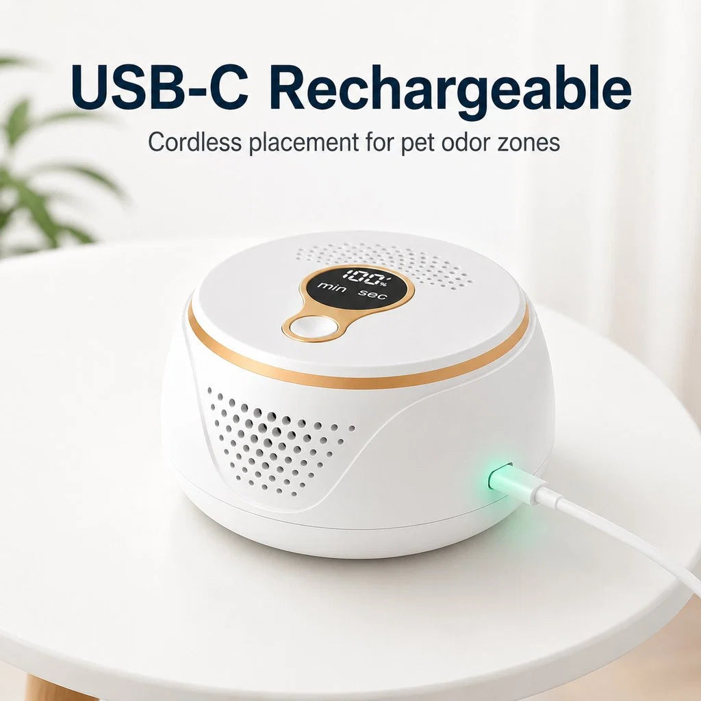 Rechargeable Pet Odor Deodorizer for Dog Crates & Litter Box Areas - USB-C Odor Control Helper for Pet Cages, Bathrooms & Small Spaces