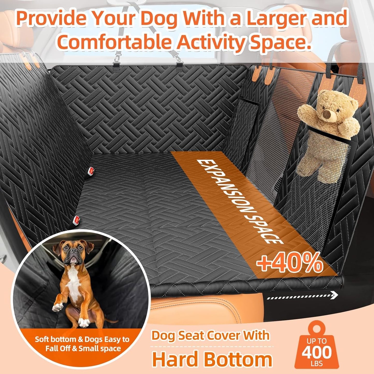 Back Seat Extender for Dogs,Hard Bottom Car Seat Cover for Dogs | with Mesh Window,Waterproof Backseat Pet Cover Hard Bottom-Dog Car Seat Cover for Back Seat Dog Hammock for Car/Suv