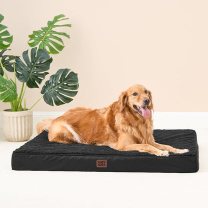 Orthopedic Large Dog Bed with Washable Cover, 91X69X9Cm, Black | Soft Fabric, Durable Oxford Fabric Lining, Supportive Foam Egg Trays, Non-Slip Bottom, with Removable Cover, for Crate Mat