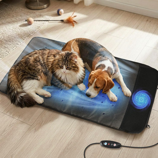 Electric Pet Ventilated & Heating Pad, 33"X16" Large Dog Cooling Mat with Fan, Cat Heating Pad, Winter Warm Dog Pad & Cooling Cat Mat for Indoor Pet Beds & Furniture Outdoor Cat Houses, 3 Levels