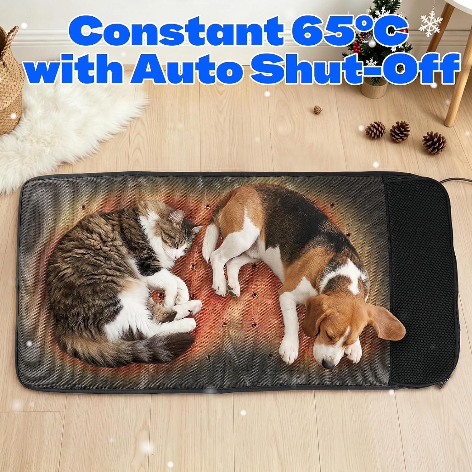 Electric Pet Ventilated & Heating Pad, 33"X16" Large Dog Cooling Mat with Fan, Cat Heating Pad, Winter Warm Dog Pad & Cooling Cat Mat for Indoor Pet Beds & Furniture Outdoor Cat Houses, 3 Levels