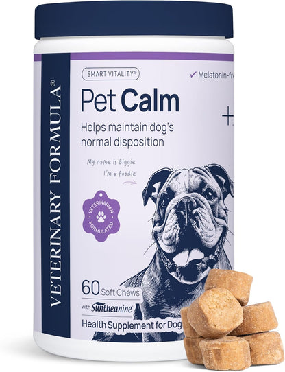 Smart Vitality Pet Calm Soft Chews for Dogs, 60 Count | L-Theanine and L-Tryptophan for Behavioral Support during Stressful Situations